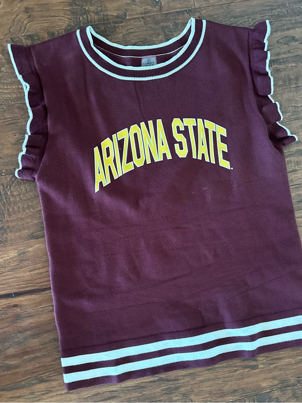 Arizona State Maroon Ruffle Sleeve Tank Top with Contrast Trim